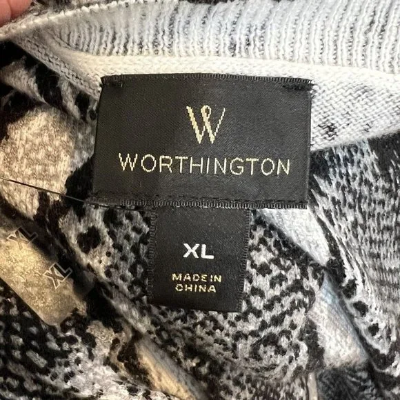 Worthington Womens Leona Animal Print Sweater Snake Cotton Blend Black White Sz - Picture 5 of 7